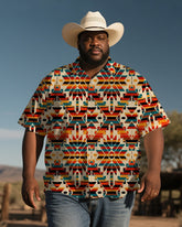 Vintage Native American Patterns Men's Plus Size Printed Short Sleeve Shirt